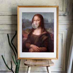 Mona Lisa die grijze kauwgom blaast Foto Afdruk