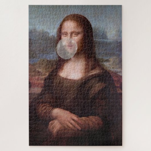 Mona Lisa die grijze kauwgom blaast Legpuzzel (Verticaal)