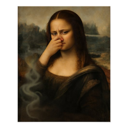 Mona Lisa die haar neus dichtknijpt Perfect Poster (Voorkant)