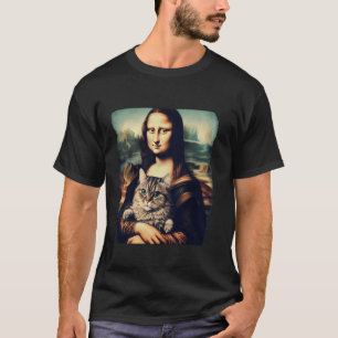 mona lisa die kat vasthoudt kitty voor kattenliefh t-shirt