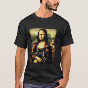 Mona lisa die kat vasthoudt kitty voor kattenliefh t-shirt