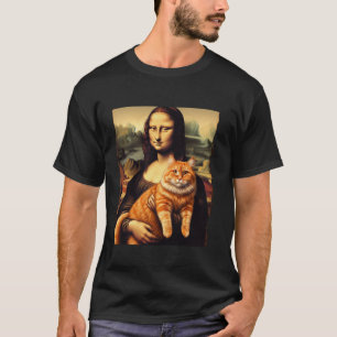 Mona lisa die kat vasthoudt voor kattenliefhebber t-shirt