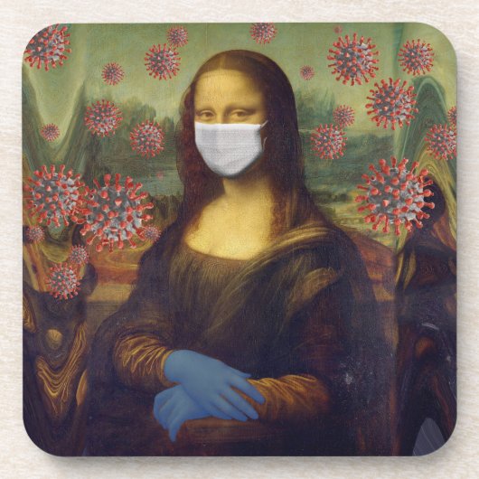 Mona Lisa die Veilig speelt rond Coronavirus, ZFBP Bier Onderzetter (Voorkant)