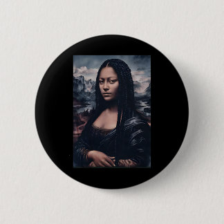 Mona Lisa door Alphaone Black Afro Queen Black His Ronde Button 5,7 Cm