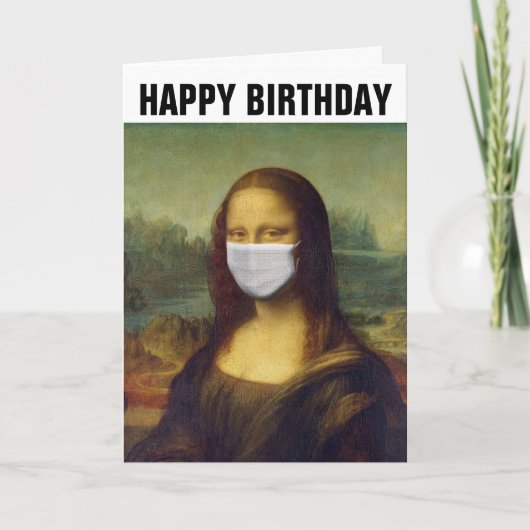 MONA LISA DRAAGT MASKER VERJAARDAG KAART (Voorkant)