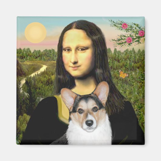 Mona Lisa - Driekleurige Welsh Corgi 10 Magneet (Voorkant)