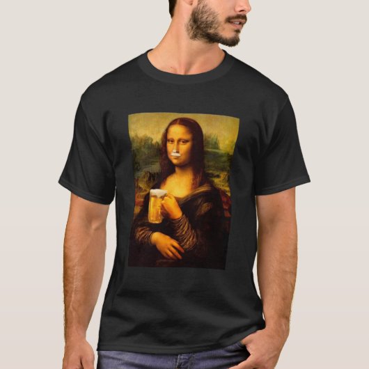 Mona Lisa drink bier, Beer lover T-shirt (Voorkant)