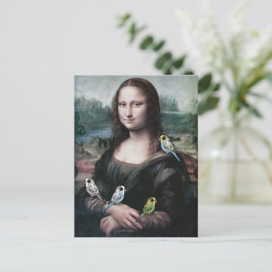 Mona Lisa en Budgies Briefkaart (Staand voorkant)