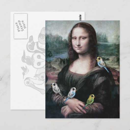Mona Lisa en Budgies Briefkaart (Voorkant / Achterkant)