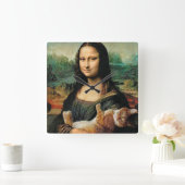 Mona Lisa en cat Leonardo da Vinci Vierkante Klok (Huis)