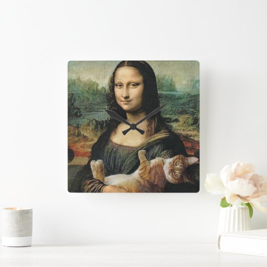 Mona Lisa en cat Leonardo da Vinci Vierkante Klok (Huis)
