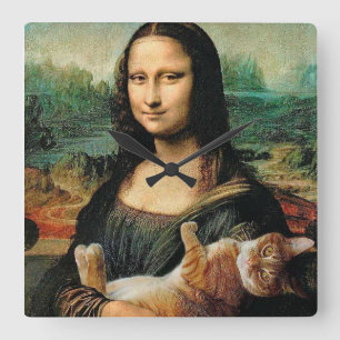 Mona Lisa en cat Leonardo da Vinci Vierkante Klok
