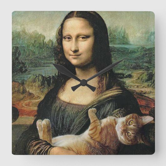 Mona Lisa en cat Leonardo da Vinci Vierkante Klok (Voorkant)
