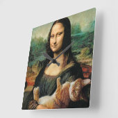 Mona Lisa en cat Leonardo da Vinci Vierkante Klok (Hoek)