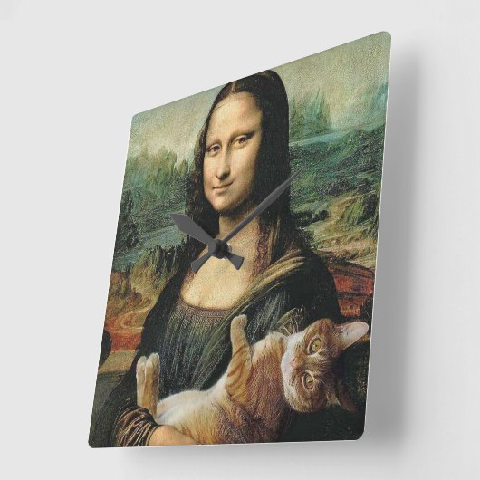 Mona Lisa en cat Leonardo da Vinci Vierkante Klok (Hoek)