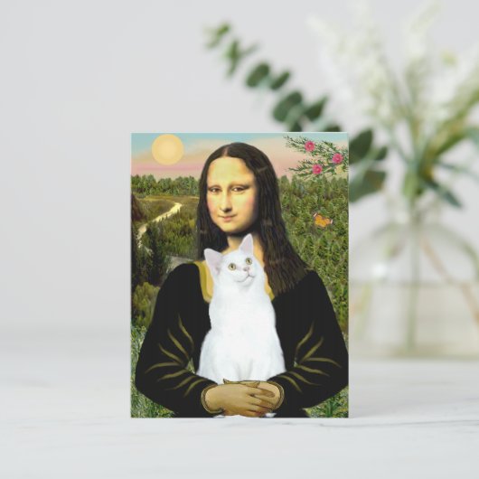Mona Lisa en de witte kat Briefkaart (Staand voorkant)