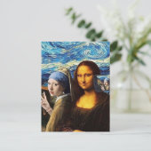 Mona Lisa en een meisje die een selfie maken Briefkaart (Staand voorkant)