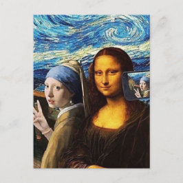 Mona Lisa en een meisje die een selfie maken Briefkaart