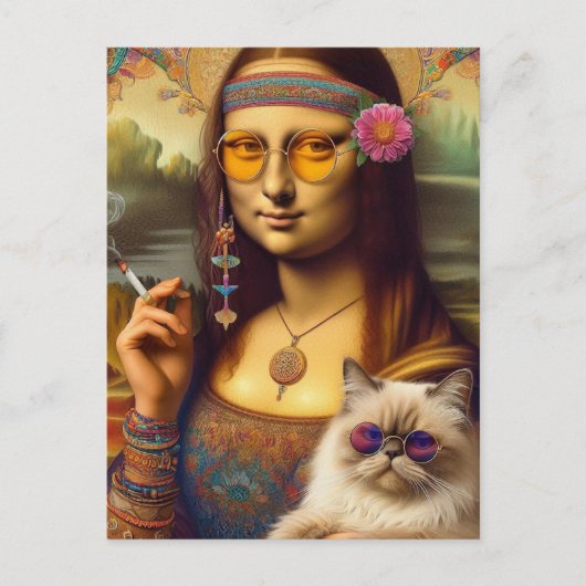 Mona Lisa En Haar Himalaya Kat Roken Briefkaart (Voorkant)
