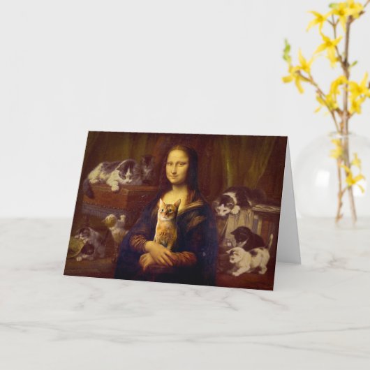 Mona Lisa en haar kat Kaart (Gele Bloem)