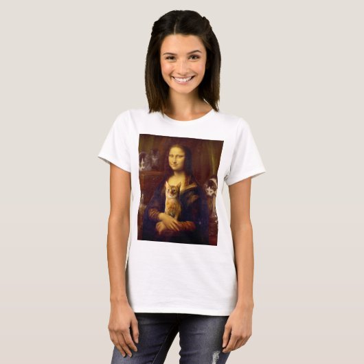 Mona Lisa en haar kat T-shirt (Voorkant volledig)