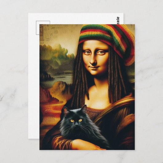 Mona Lisa en haar zwarte kat Briefkaart (Voorkant / Achterkant)