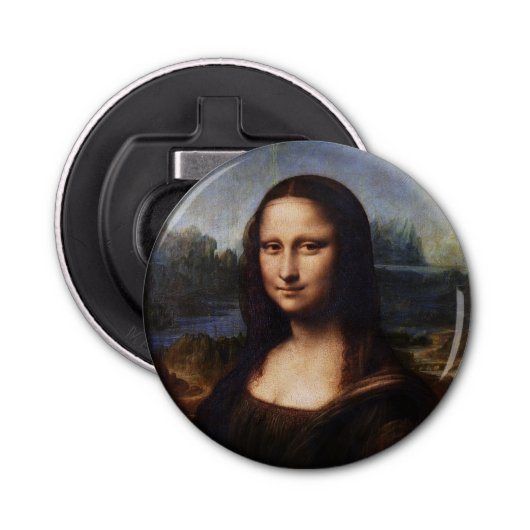 Mona Lisa en Leonardo da Vinci/ Italië Button Flesopener (Voorkant)