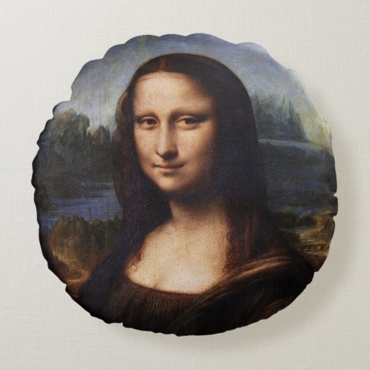 Mona Lisa en Leonardo da Vinci/ Italië Rond Kussen (Voorkant)