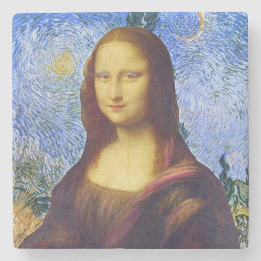 Mona Lisa en Van Gogh Stenen Onderzetter (Voorkant)