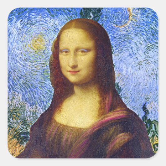 Mona Lisa en Van Gogh Vierkante Sticker (Voorkant)