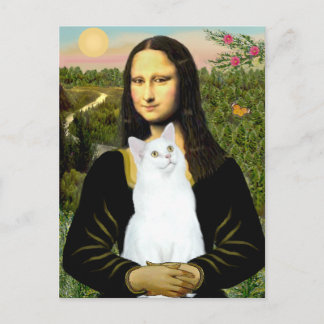 Mona Lisa en witte kat Briefkaart