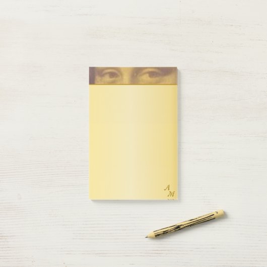  Mona Lisa Eyes & Monogram op Golden Post-it® Notes (Op bureau)