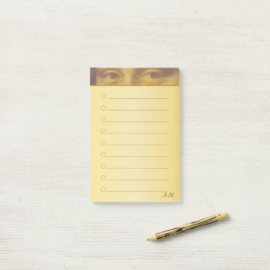 Mona Lisa Eyes & Monogram op gouden gloed Post-it® Notes (Op bureau)