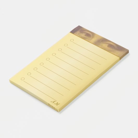 Mona Lisa Eyes & Monogram op gouden gloed Post-it® Notes (Schuin)