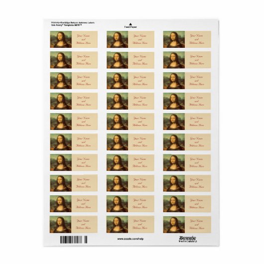 Mona Lisa Fine Art Return-adreslabels Etiket (Full Sheet)