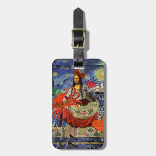 Mona Lisa Fun Zodiac Whimsical Bagagelabel (Voorkant verticaal)