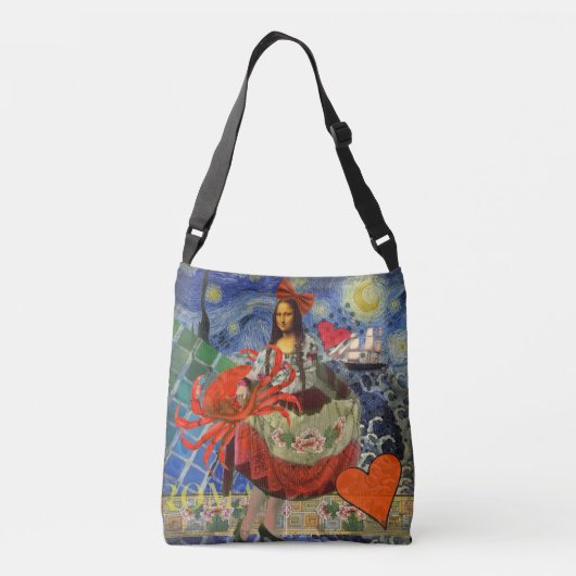 Mona Lisa Fun Zodiac Whimsical Crossbody Tas (Achterkant)