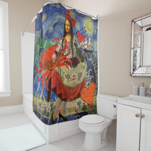Mona Lisa Fun Zodiac Whimsical Douchegordijn (In situ)