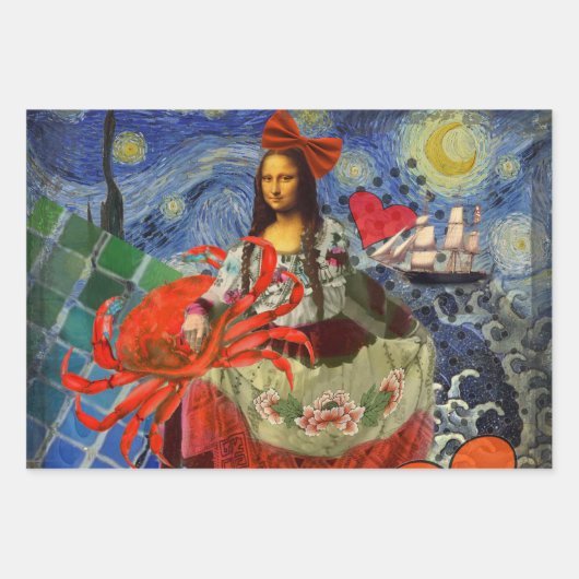 Mona Lisa Fun Zodiac Whimsical Inpakpapier Vel (Voorkant)