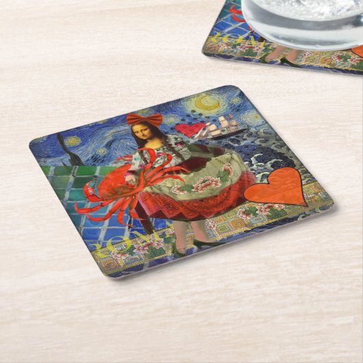 Mona Lisa Fun Zodiac Whimsical Kartonnen Onderzetters (Schuin)