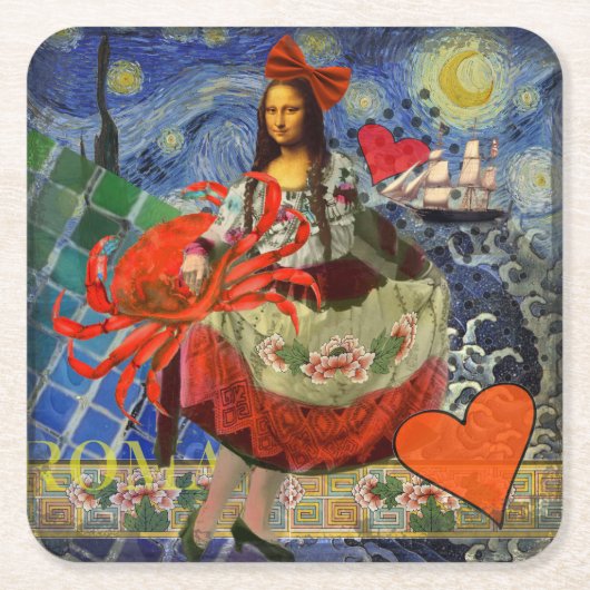 Mona Lisa Fun Zodiac Whimsical Kartonnen Onderzetters (Voorkant)