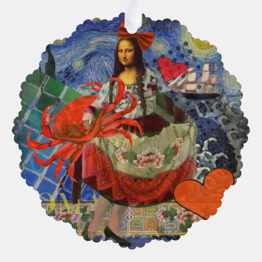 Mona Lisa Fun Zodiac Whimsical Ornament Kaart (Achterkant)