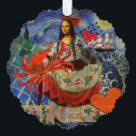 Mona Lisa Fun Zodiac Whimsical Ornament Kaart<br><div class="desc">Dit is gewoon een beetje plezier met de Mona Lisa - we zijn heel creatief geweest. De prachtige Mona Lisa is gekleed in een ouderwetse rode jurk en naar het strand gestuurd om een echt grote krab te vinden, een Cancer Zodiac collage! Allemaal klaar om te dansen met haar krab!...</div>