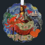 Mona Lisa Fun Zodiac Whimsical Ornament Kaart<br><div class="desc">Dit is gewoon een beetje plezier met de Mona Lisa - we zijn heel creatief geweest. De prachtige Mona Lisa is gekleed in een ouderwetse rode jurk en naar het strand gestuurd om een echt grote krab te vinden, een Cancer Zodiac collage! Allemaal klaar om te dansen met haar krab!...</div>