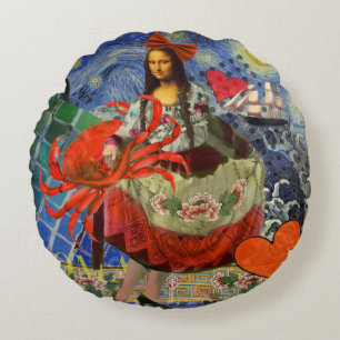 Mona Lisa Fun Zodiac Whimsical Rond Kussen