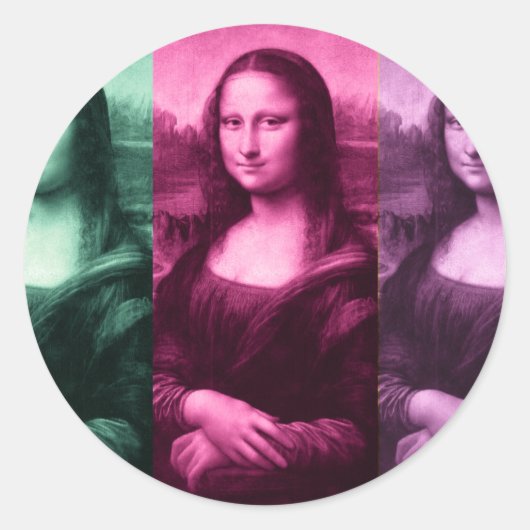 Mona Lisa Green Pink Paars Ronde Sticker (Voorkant)