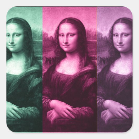 Mona Lisa Green Pink Paars Vierkante Sticker (Voorkant)