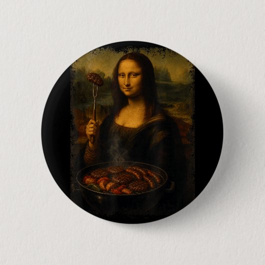 Mona lisa grillen bbq grappig ronde button 5,7 cm (Voorkant)