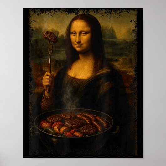 Mona lisa grillt bbq grappig poster (Voorkant)