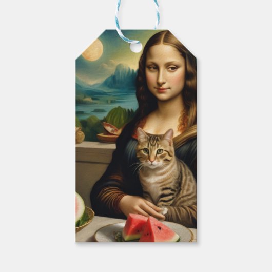 Mona Lisa & haar kat  -  Zomerstemming  Cadeaulabel (Voorkant)